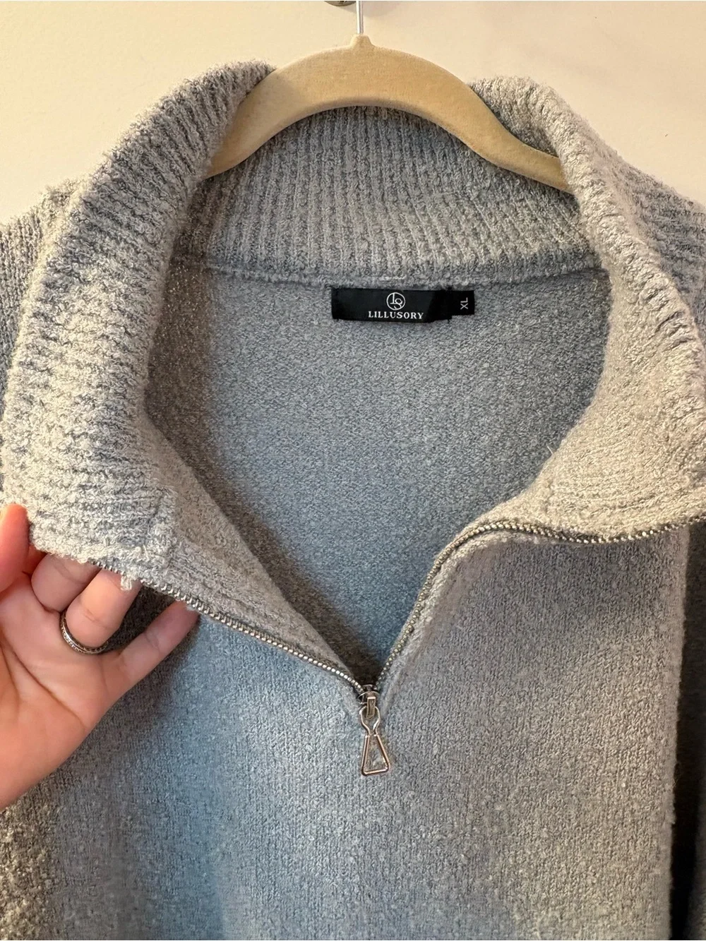 XL Lillusory Half-Zip Funnel Neck Sweater - Gray PTP 29-26/L 30